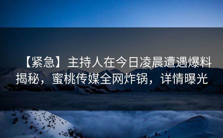 【紧急】主持人在今日凌晨遭遇爆料揭秘，蜜桃传媒全网炸锅，详情曝光