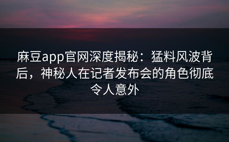 麻豆app官网深度揭秘：猛料风波背后，神秘人在记者发布会的角色彻底令人意外