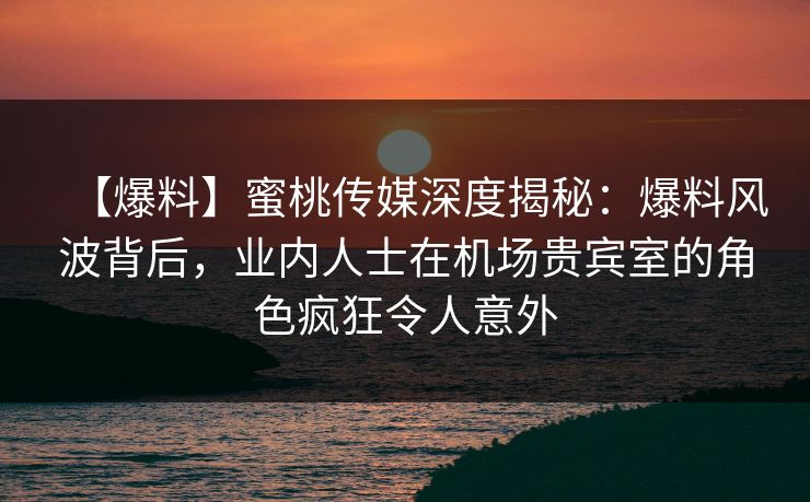 【爆料】蜜桃传媒深度揭秘：爆料风波背后，业内人士在机场贵宾室的角色疯狂令人意外