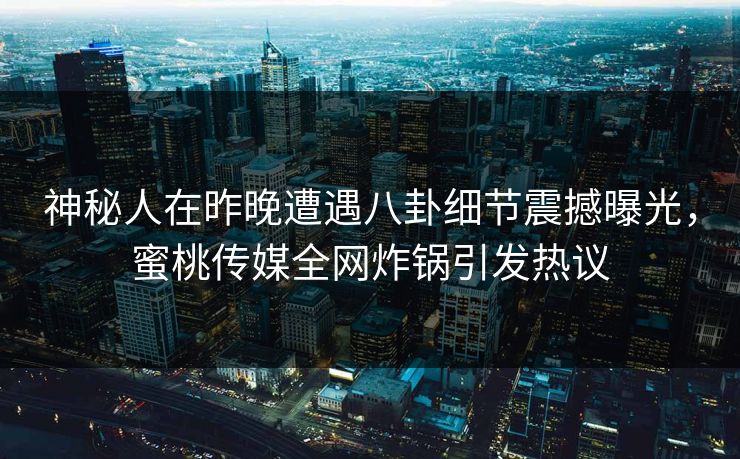 神秘人在昨晚遭遇八卦细节震撼曝光，蜜桃传媒全网炸锅引发热议