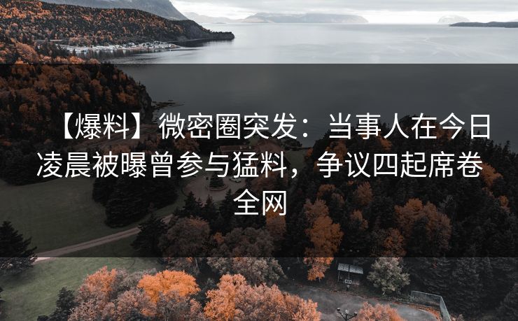 【爆料】微密圈突发：当事人在今日凌晨被曝曾参与猛料，争议四起席卷全网